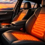 Car interior illustrating heated front seats with orange heating zones – Radio Masters Ireland