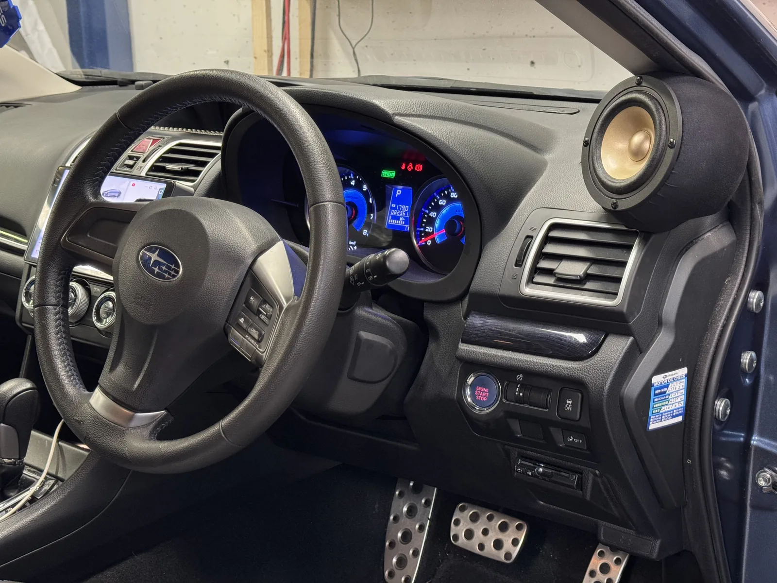 Subaru Impreza custom front speaker installation viewed from driver side